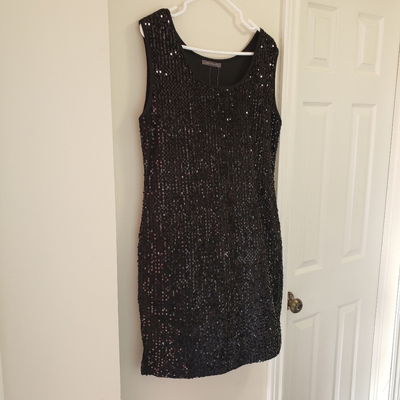 Suzy Shier Sequin Black Dress Size L - Picture 1 of 8